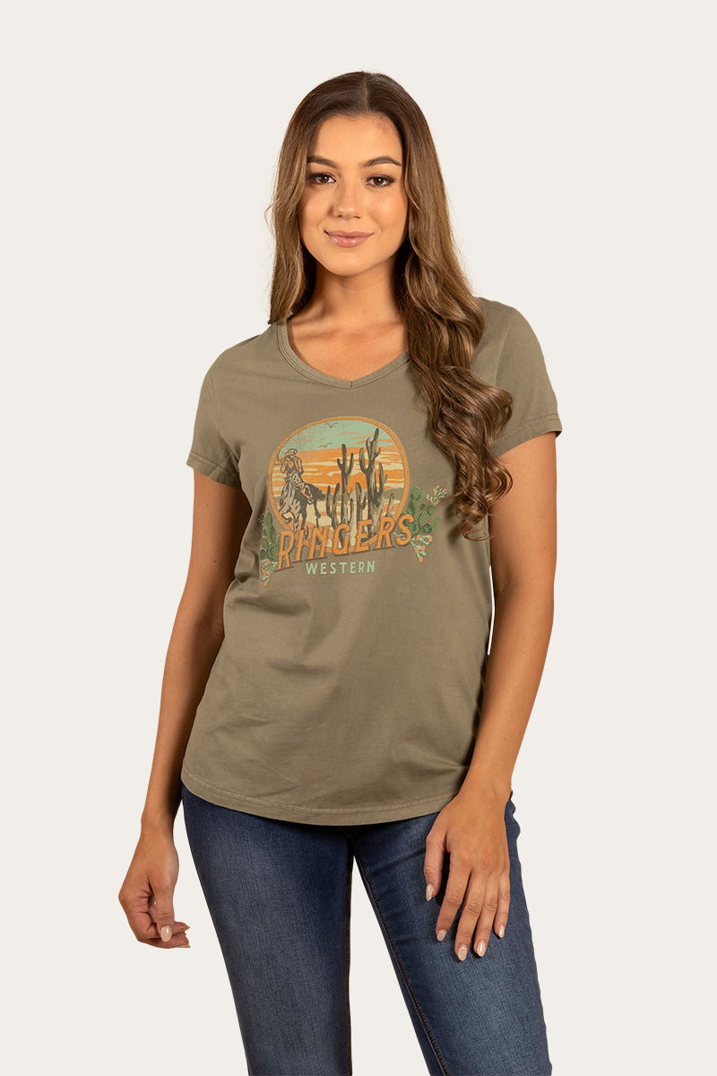 Vista Womens V-Neck Relaxed Fit T-Shirt - Olive
