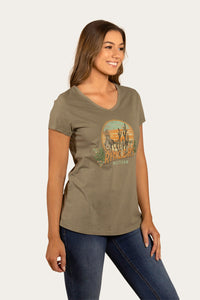 Vista Womens V-Neck Relaxed Fit T-Shirt - Olive