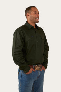 King River Mens Half Button Work Shirt - Cargo Khaki