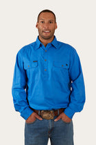 King River Mens Half Button Work Shirt - Blue
