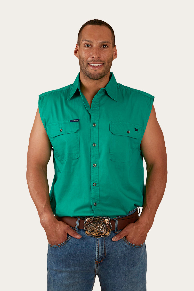 Rob Roy Mens Sleeveless Full Button Work Shirt - Green
