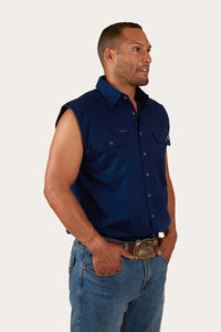 Rob Roy Mens Sleeveless Full Button Work Shirt - Navy