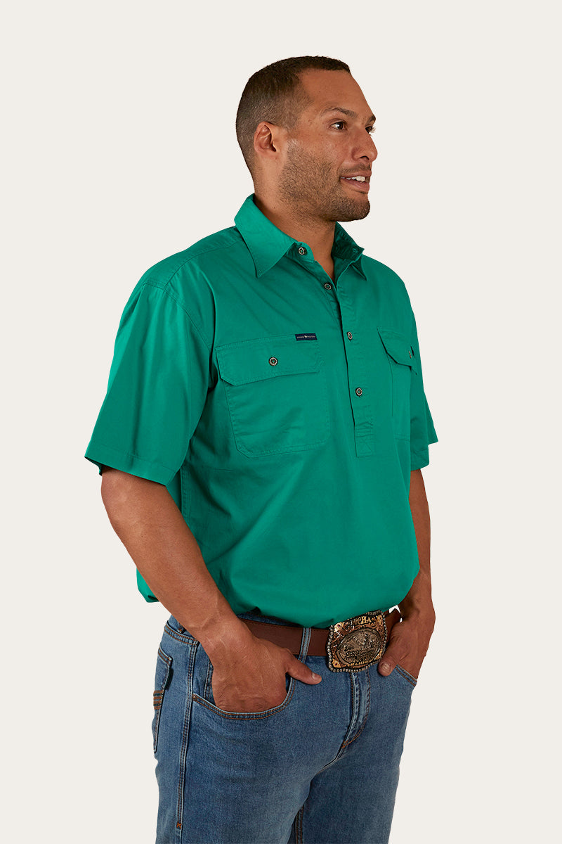 Pack Saddle Mens Short Sleeve Half Button Work Shirt - Green