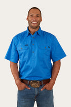 Pack Saddle Mens Short Sleeve Half Button Work Shirt - Blue