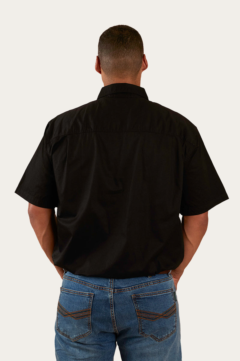 Pack Saddle Mens Short Sleeve Half Button Work Shirt - Black