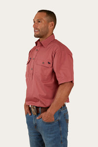Pack Saddle Mens Short Sleeve Half Button Work Shirt - Dusty Rose