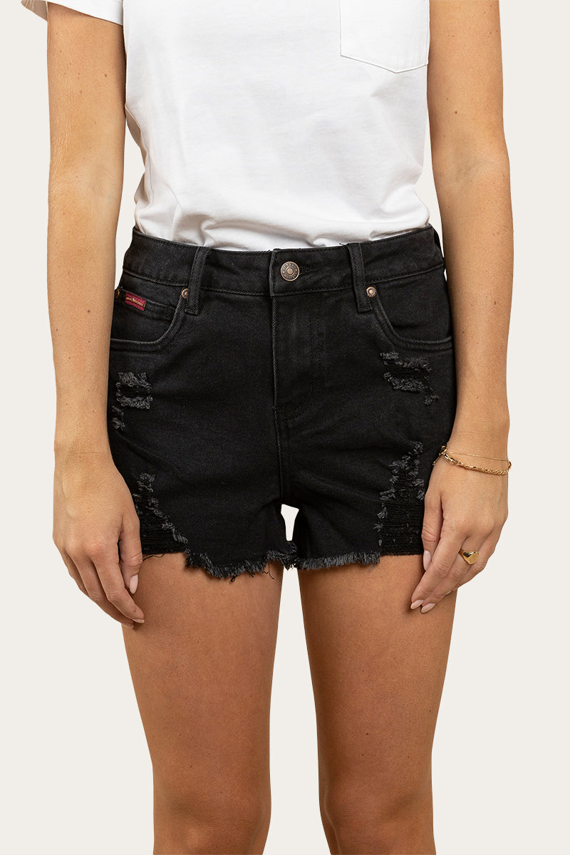 Jessie Womens Mid Rise Ripped Denim Short Black – Ringers Western