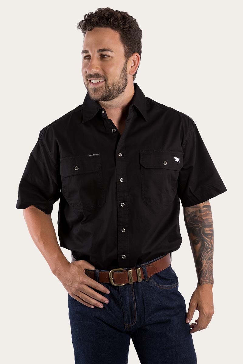 Lake Argyle Mens Short Sleeve Full Button Work Shirt - Black