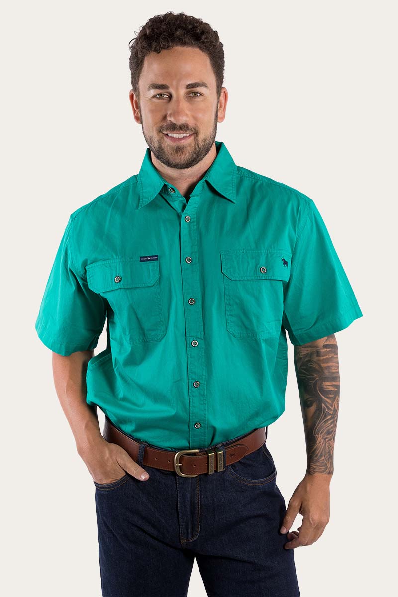 Lake Argyle Mens Short Sleeve Full Button Work Shirt - Green
