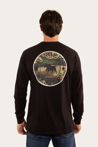 Signature Bull Mens Classic Fit Long Sleeve T-Shirt - Black/Camo