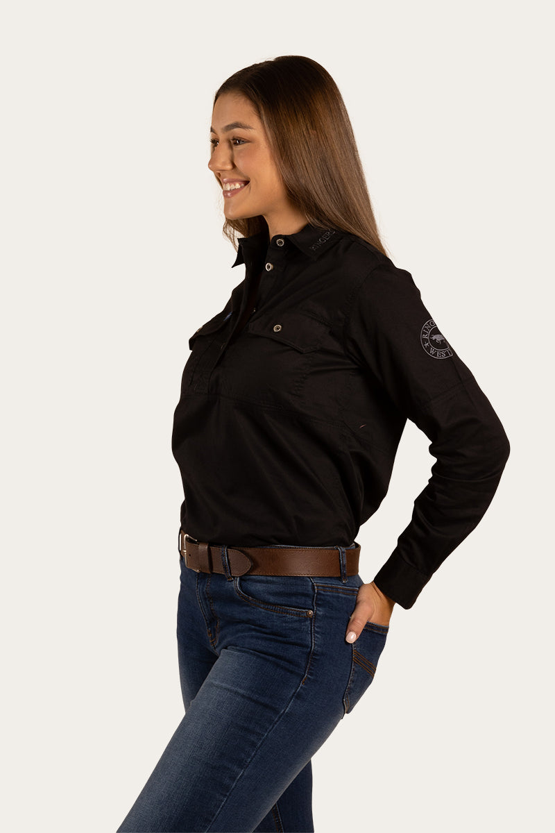 Delta Womens Half Button Workshirt - Black