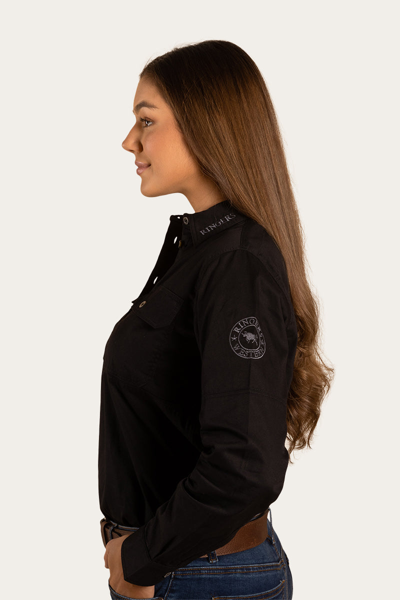 Delta Womens Half Button Workshirt - Black