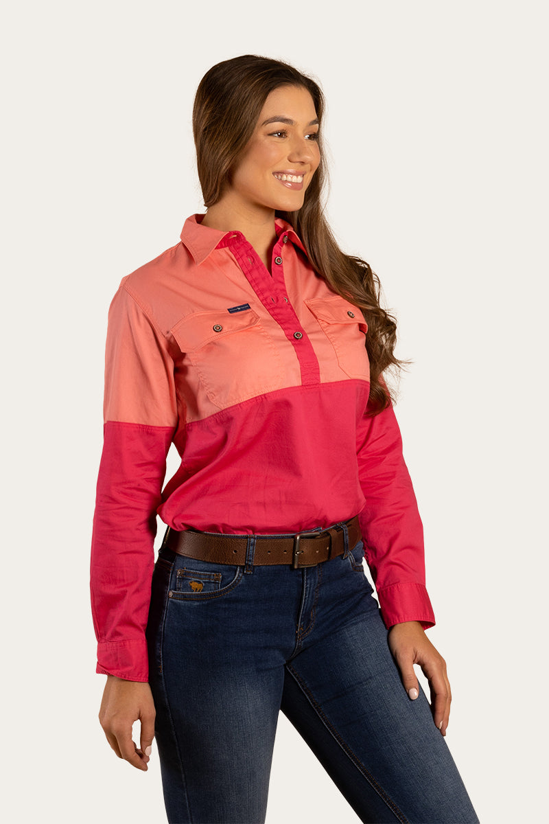 Delta Womens Half Button Work Shirt - Raspberry