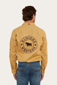 Hawkeye Mens Full Button Work Shirt - Vintage Gold/Chocolate
