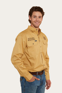 Hawkeye Mens Full Button Work Shirt - Vintage Gold/Chocolate