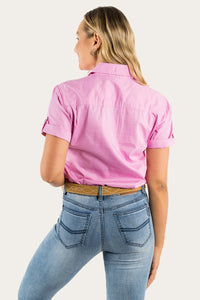 Jules Womens Full Button Short Sleeve Work Shirt - Pastel Pink