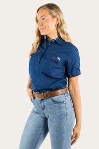 Jules Womens Half Button Short Sleeve Work Shirt - Navy
