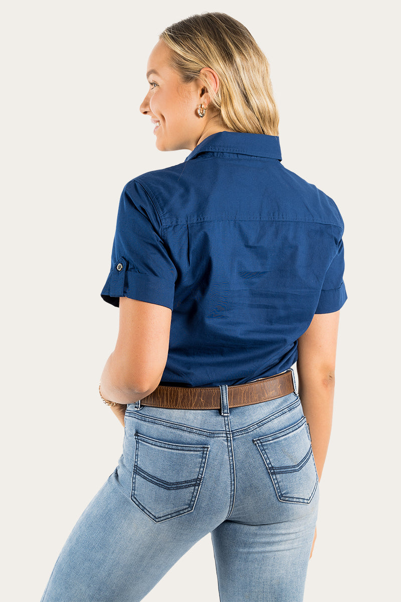 Jules Womens Half Button Short Sleeve Work Shirt - Navy