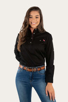 Pentecost River Womens Half Button Work Shirt - Black/Melon