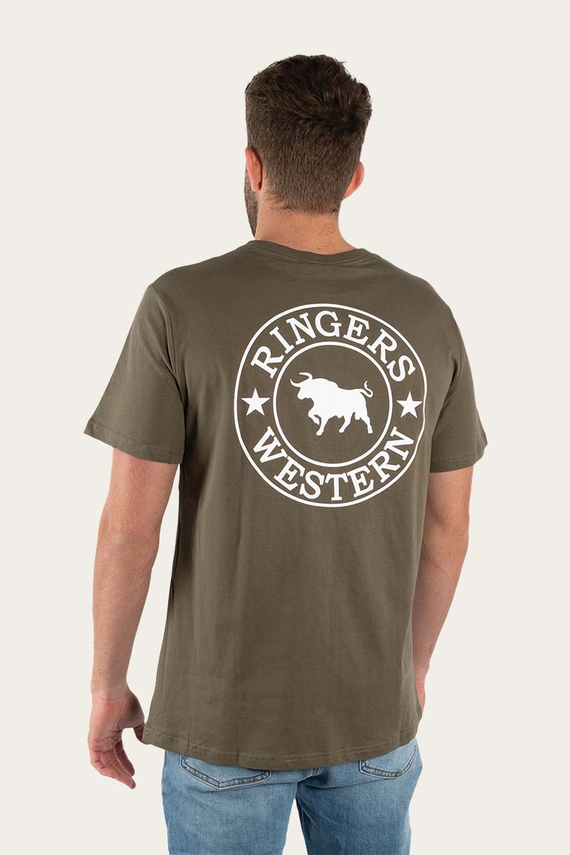 Signature Bull Mens Classic Fit T-Shirt - Military Green/White
