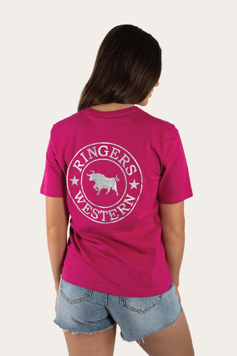 Signature Bull Womens Loose Fit T-Shirt - Magenta/Silver