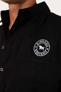 Hawkeye Mens Full Button Work Shirt - Black/White