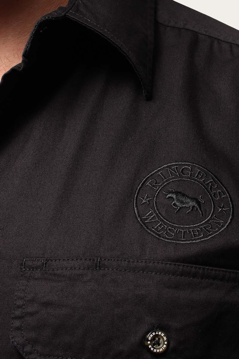Hawkeye Mens Full Button Work Shirt - Black/Black