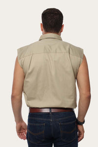 Rob Roy Mens Sleeveless Half Button Work Shirt - Camel