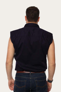 Rob Roy Mens Sleeveless Half Button Work Shirt - Dark Navy