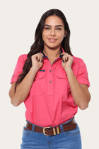 Jules Womens Half Button Short Sleeve Work Shirt - Melon