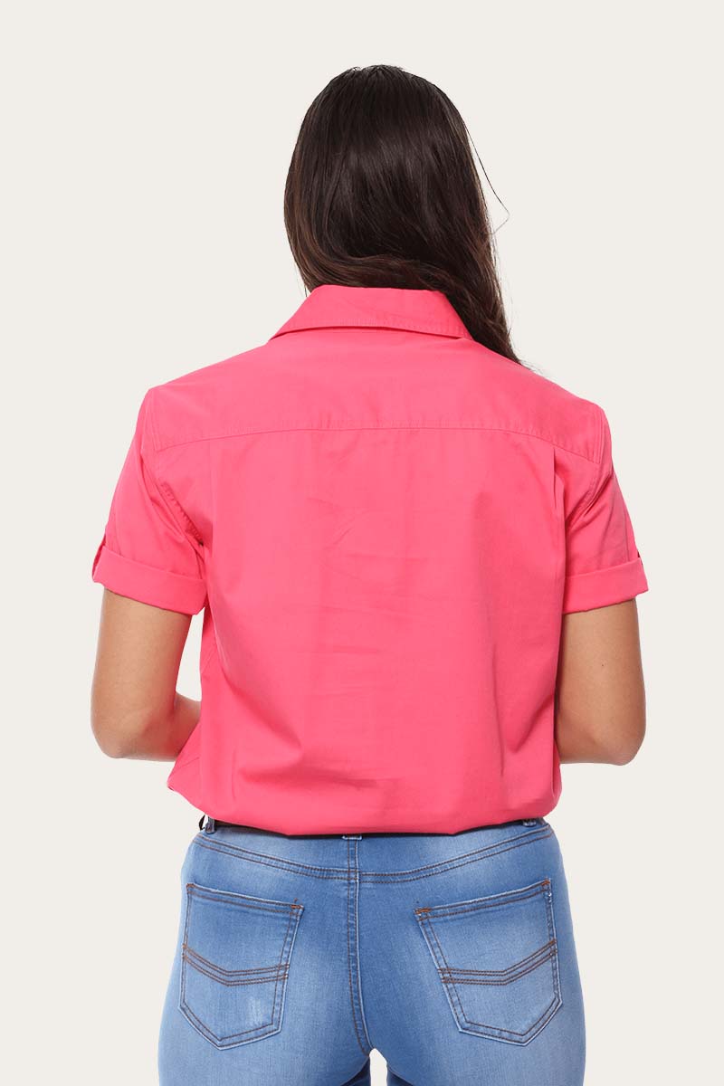Jules Womens Half Button Short Sleeve Work Shirt - Melon