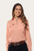 Pentecost River Womens Half Button Work Shirt - Coral