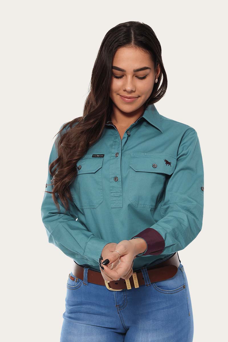 Pentecost River Womens Half Button Work Shirt - Dusty Jade