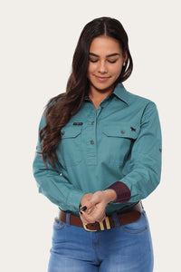 Pentecost River Womens Half Button Work Shirt - Dusty Jade