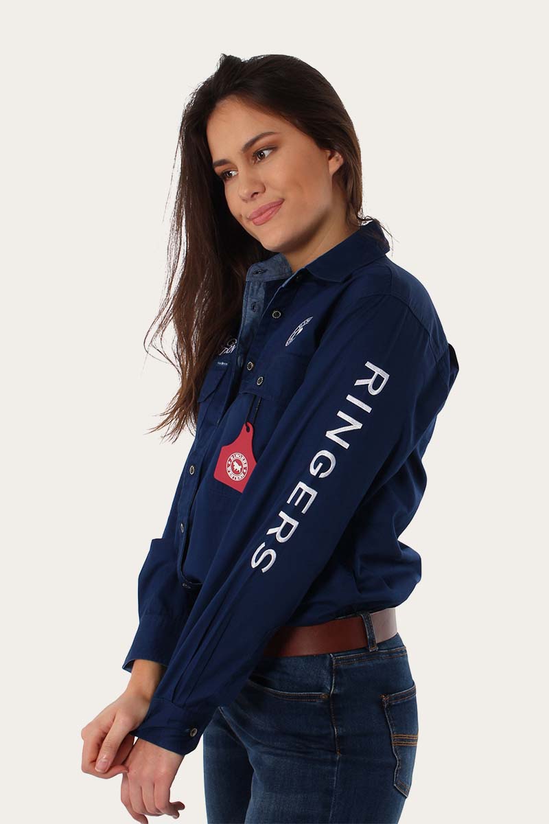 Signature Jillaroo Womens Full Button Work Shirt - Navy/White