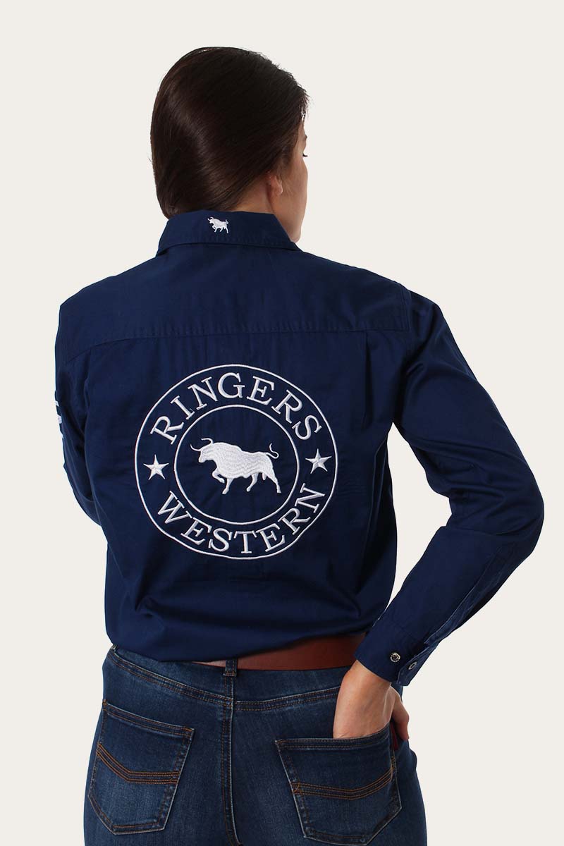 Signature Jillaroo Womens Full Button Work Shirt - Navy/White