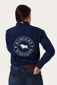 Signature Jillaroo Womens Full Button Work Shirt - Navy/White