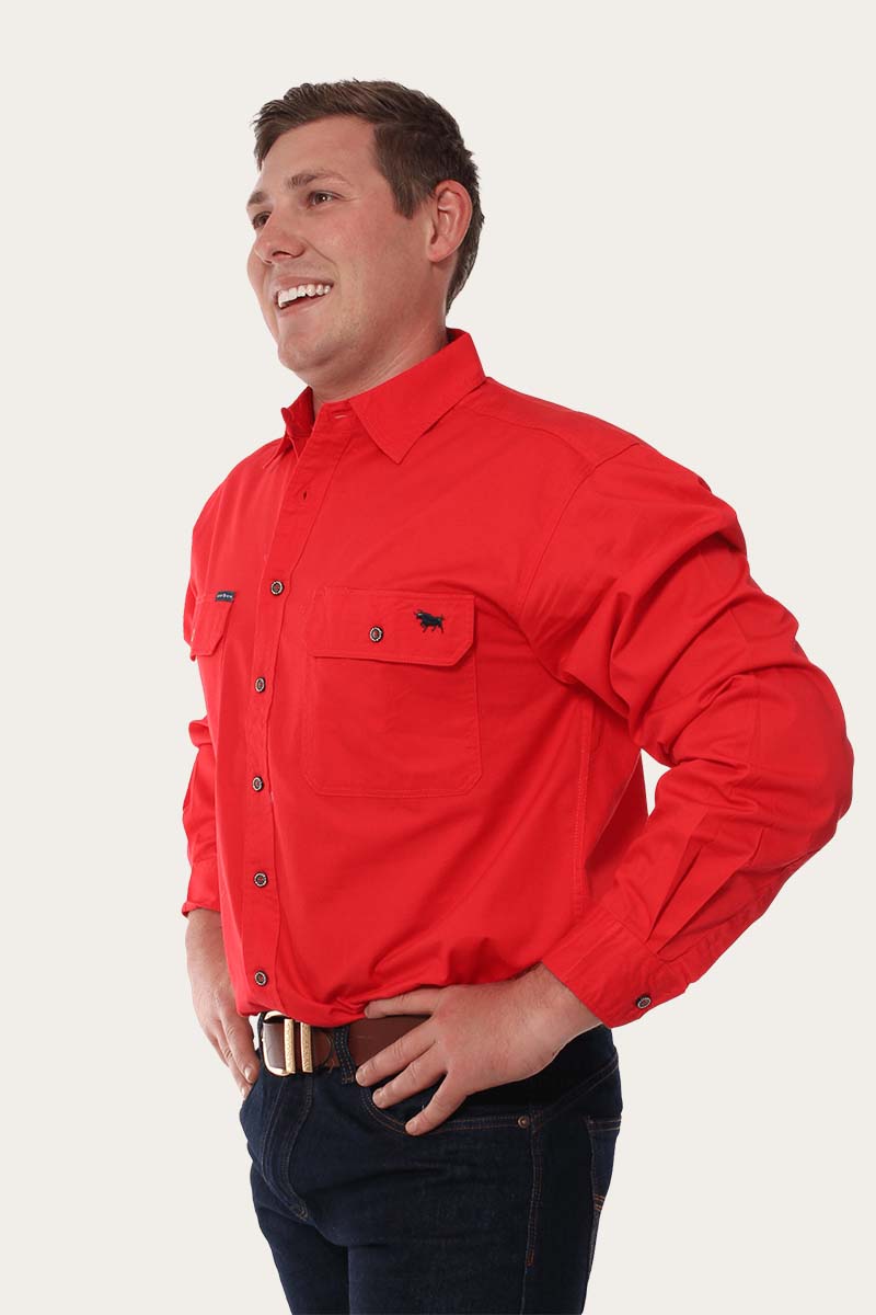 King River Mens Full Button Work Shirt - Red