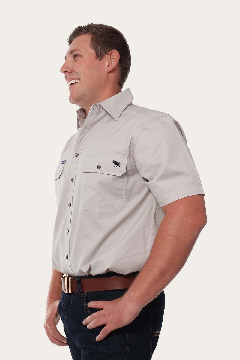 Lake Argyle Mens Short Sleeve Full Button Work Shirt - Beige