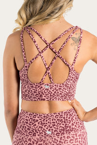 Harlow Womens Long Sports Bra - Cheetah Cabernet