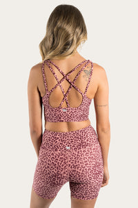 Harlow Womens Long Sports Bra - Cheetah Cabernet