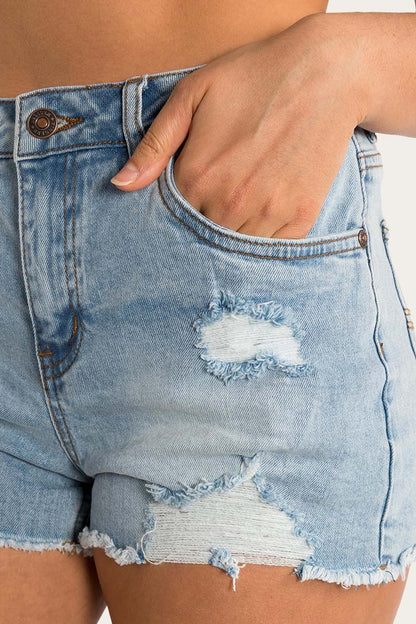 Jessie Womens Mid Rise Ripped Denim Short - Vintage Light Blue