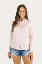 Hayley Womens Relaxed Linen Dress Shirt - Ice Pink