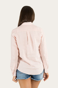 Hayley Womens Relaxed Linen Dress Shirt - Ice Pink