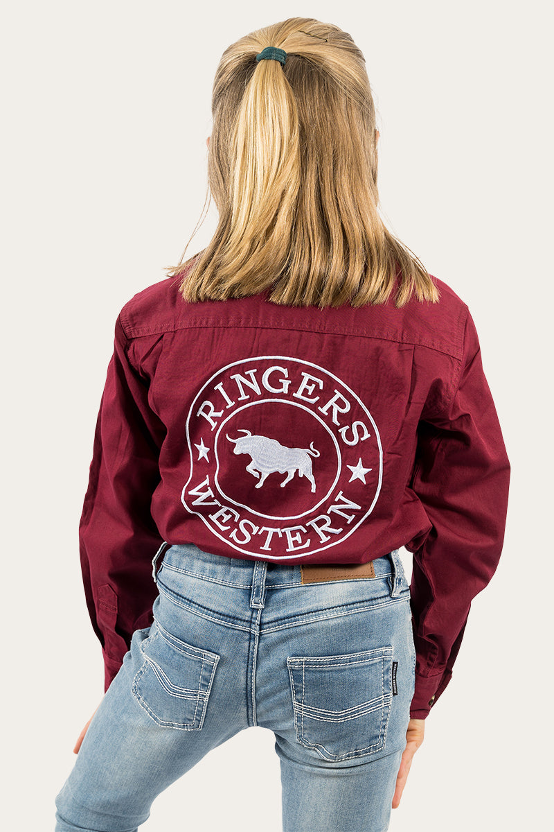 Jackaroo Kids Full Button Work Shirt - Burgundy/White