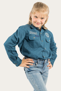 Jackaroo Kids Full Button Work Shirt - Petrol Blue/Ultimate Grey