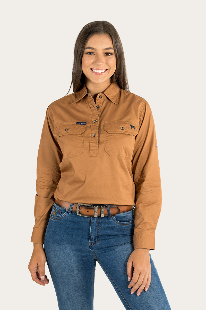 Pentecost River Womens Half Button Work Shirt - Rust
