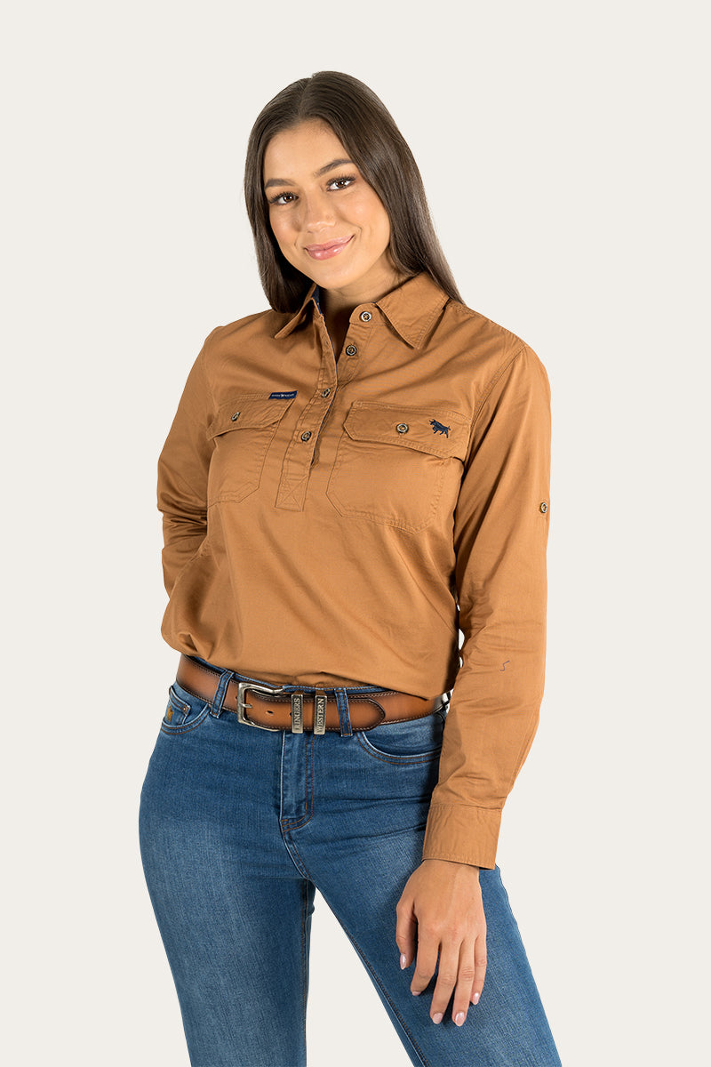 Pentecost River Womens Half Button Work Shirt - Rust