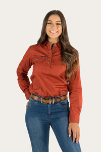 Pentecost River Womens Half Button Work Shirt - Terracotta