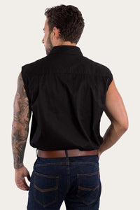 Rob Roy Mens Sleeveless Full Button Work Shirt Black